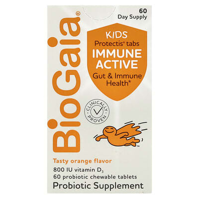 Детский пробиотик Protectis Kids, Immune Active, вкус апельсина, 60 жевательных таблеток