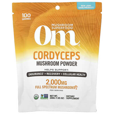 Om Mushrooms Mushroom Powder, порошок грибов Cordyceps, 7.05 oz (200 g)
