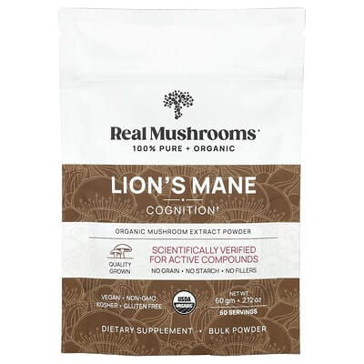 Экстракт грибов Lion's Mane, органический порошок, 2.12 oz (60 g)