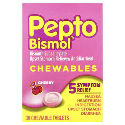 Жевательные таблетки Pepto Bismol, Cherry, 30 штук (131 mg на таблетку)