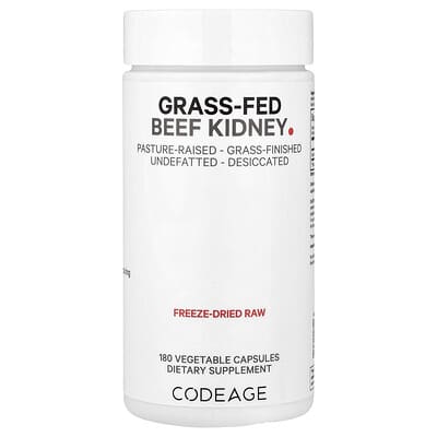Grass-Fed Beef Kidney, 180 Vegetable Capsules (500 mg per capsule)
