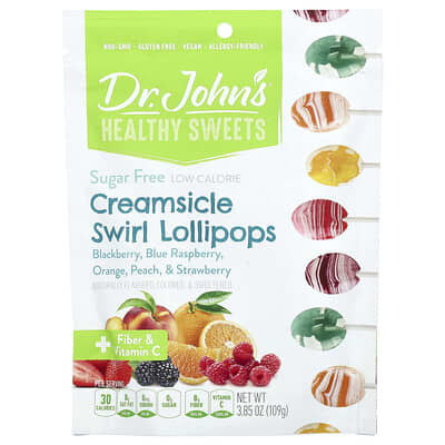 Creamsicle Swirl Lollipops, Blackberry, Blue Raspberry, Orange, Peach, & Strawberry, Sugar Free, 3.85 oz (109 g)
