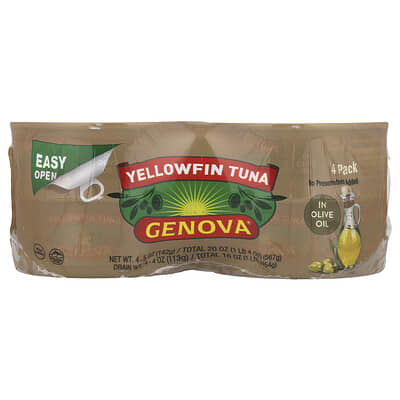 Yellowfin Tuna In Olive Oil, 4 Pack, 5 oz (142 g) Each