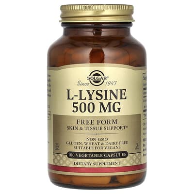 L-Lysine, свободная форма, 500 mg, 100 вегетарианских капсул