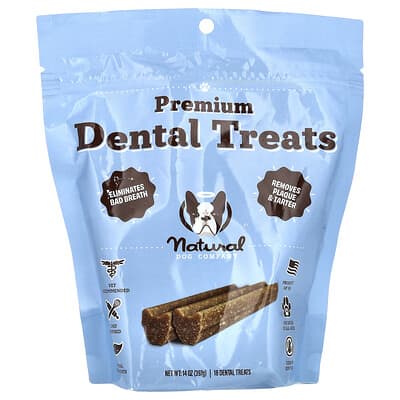 Natural Dog Company Премиальные стоматологические лакомства для собак, для всех возрастов, 18 шт., 14 oz (397 ml)