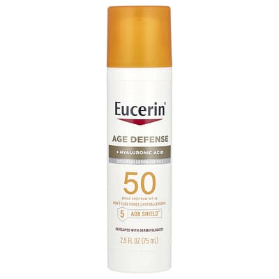 Age Defense, Lightweight Sunscreen Lotion For Face, SPF 50, Fragrance Free, 2.5 fl oz (75 ml)