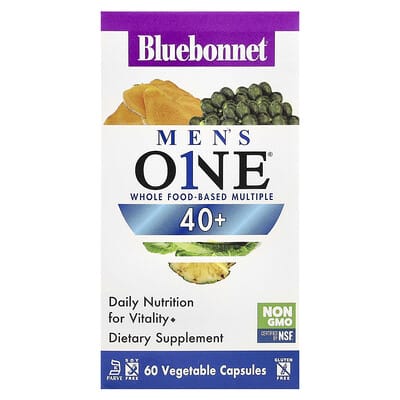 Мужские витамины Bluebonnet Nutrition ONE® 40+, Whole Food-Based Multiple, 60 Vegetable Capsules