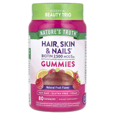 Hair, Skin & Nails Gummies, Raspberry, 80 Gummies