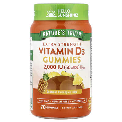 Nature's Truth Витамин D3, Pineapple, 70 жевательных конфет (25 mcg (1,000 IU) на конфету)