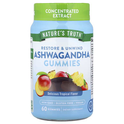 Мармеладные витамины Ashwagandha, Delicious Tropical, 60 Gummies (16.67 mg per Gummy)
