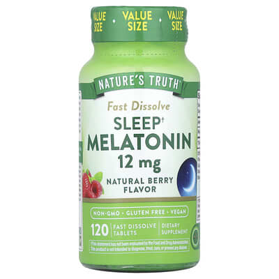 Мелатонин Sleep, Natural Berry, 12 mg, 120 быстрорастворимых таблеток