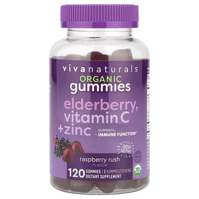 Органическая бузина, витамин C + цинк Gummies, Raspberry Rush, 120 Gummies