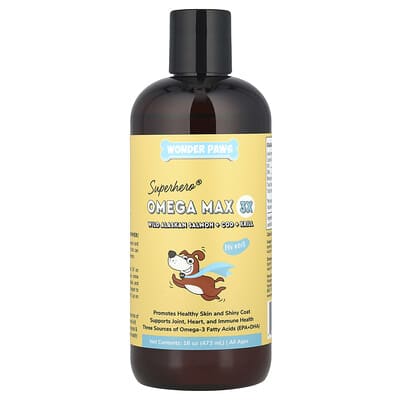 Superhero® Omega Max 3X, рыбный жир, дикий аляскинский лосось + треска + криль, для собак, для всех возрастов, 16 oz (473 ml)