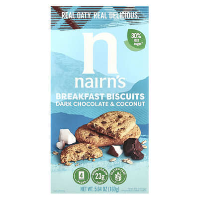 Breakfast Biscuits, Dark Chocolate & Coconut, 4 Packs, 5.64 oz (160 g)