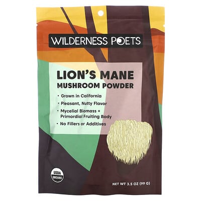 Органический порошок из грибов Lion's Mane, 3.5 oz (99 g)