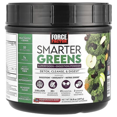 Порошок суперфудов Force Factor Smarter Greens®, Pomegranate Berry, 16.8 oz (477 g)