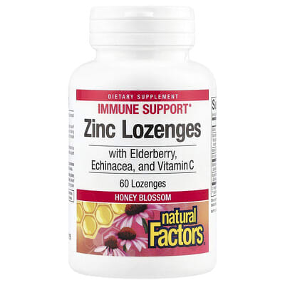 Zinc Lonzenges, with Elderberry, Echinacea and Vitamin C, Honey Blossom, 60 Lozenges