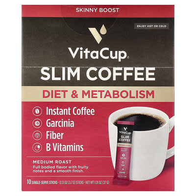 Slim растворимый кофе, средняя обжарка, 10 стиков, 0.13 oz (3.7 g) каждый