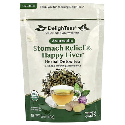 DelighTeas травяной детокс чай для облегчения состояния желудка и здоровья печени, рассыпной, без кофеина, 5 oz (140 g)