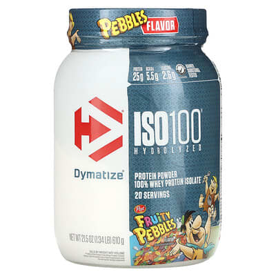 Изолят сывороточного протеина Dymatize ISO100® Hydrolyzed, 100% Whey Protein Isolate, Fruity Pebbles, 1.34 lbs (610 g)