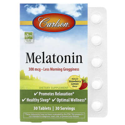 Мелатонин Carlson Natural Strawberry Lemon, 300 mcg, 30 Tablets