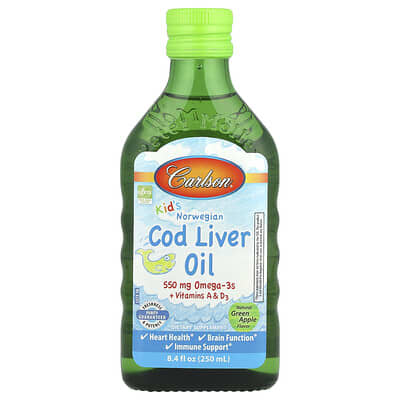 Детское рыбий жир Carlson, Natural Green Apple, 8.4 fl oz (250 ml)