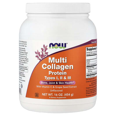 NOW Foods мультиколлагеновый протеин, без вкуса, 16 oz (454 g)