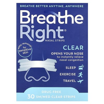 Назальные полоски Breathe Right, SM/Med, прозрачные, 30 шт