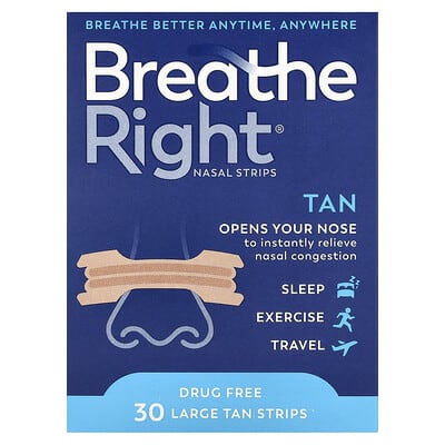 Breathe Right пластыри для носа, большие, бежевые, 30 шт
