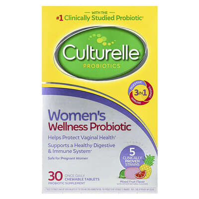 Culturelle пробиотики для женского здоровья, смесь фруктов, 30 жевательных таблеток