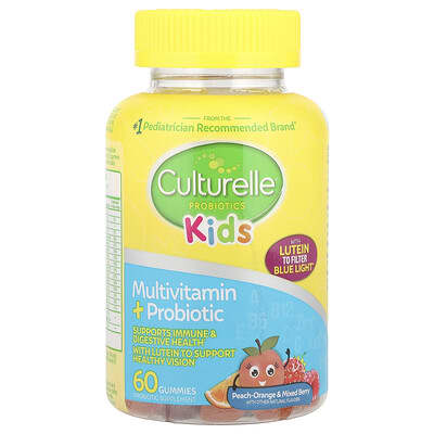 Culturelle Детские пробиотики, Мультивитамины + Пробиотики, Peach-Orange & Mixed Berry, 60 мармеладок