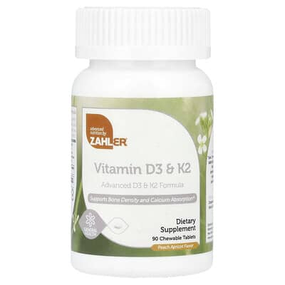 Витамины D3 & K2, персик абрикос, 90 жевательных таблеток