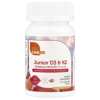 Junior D3 & K2, персик-абрикос, 90 жевательных таблеток