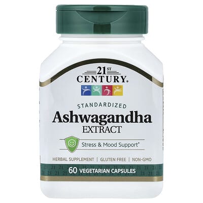 21st Century экстракт Ashwagandha, стандартизированный, 60 вегетарианских капсул (500 mg на капсулу)