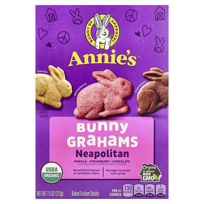 Органические выпеченные снеки Bunny Graham, Neapolitan, 7.5 oz (213 g)