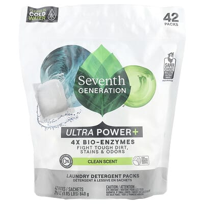 Seventh Generation Laundry Detergent Packs, Ultra Power +, Clean Scent, 42 шт., 29.6 oz (840 g)