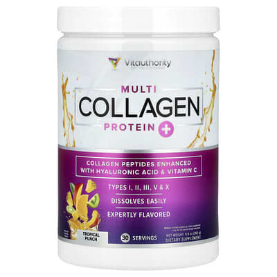 Протеин Vitauthority Multi Collagen Protein+, Tropical Punch, 9.9 oz (282 g)