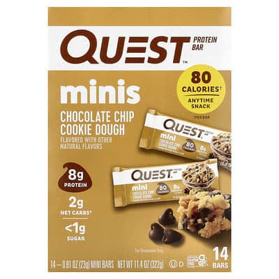 Minis Protein Bar, Chocolate Chip Cookie Dough, 14 батончиков, 0.81 oz (23 g) каждый