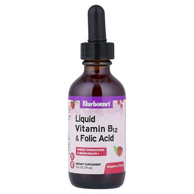Жидкий витамин B-12 и фолиевая кислота, малина, 2 fl oz (59 ml)