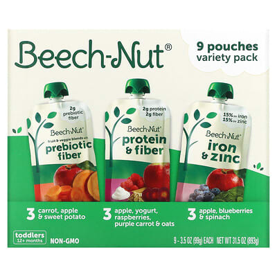 Набор пюре Beech-Nut, 12+ месяцев, 9 пакетиков, 3.5 oz (99 g) каждый
