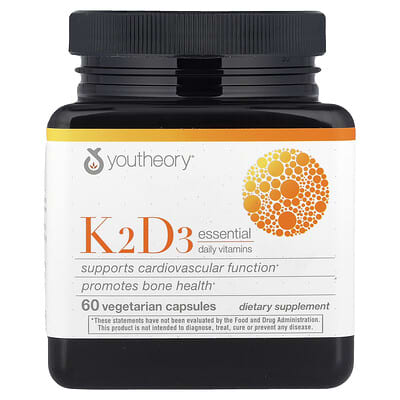 Youtheory K2D3 основные витамины, 60 вегетарианских капсул