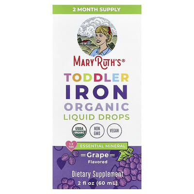 Toddler Iron Organic Liquid Drops, 1-3 Years, Grape, 2 fl oz (60 ml)