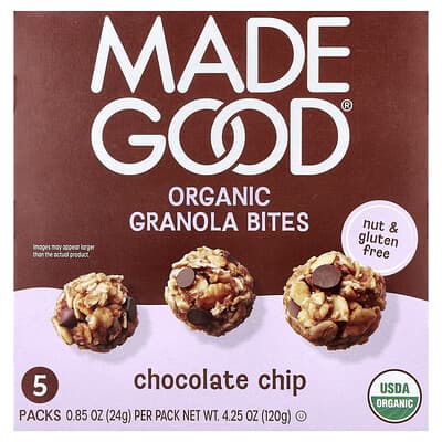 Organic Granola Bites, Chocolate Chip, 5 Packs, 0.85 oz (24 g) Each