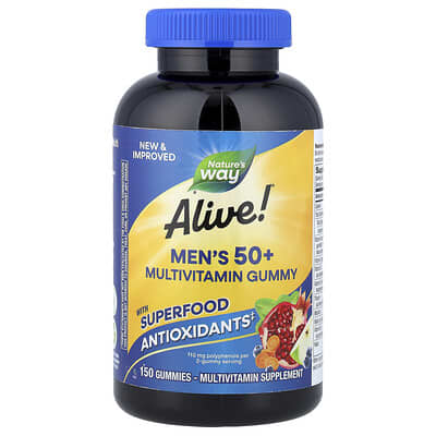 Мужские витаминные жевательные конфеты Alive!® 50+ Multivitamin Gummy, Fruit, 150 штук
