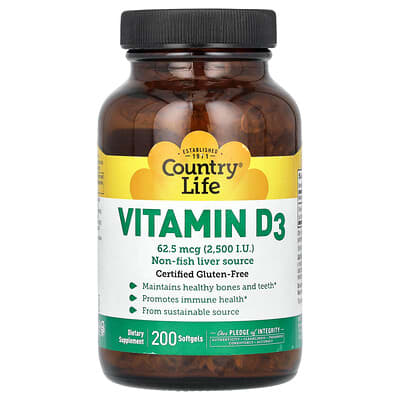 Vitamin D3, 62.5 mcg (2,500 I.U.), 200 мягких капсул