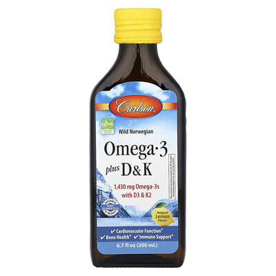 Wild Norwegian, Omega 3 Plus D & K, Натуральный лимонный вкус, 6.7 fl oz (200 ml)