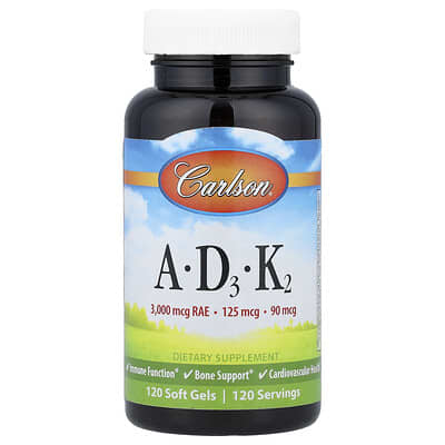 Carlson витамины A - D3 - K2, 120 мягких капсул