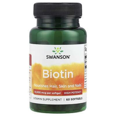 Биотин Swanson Vitamins, 10,000 mcg, 60 Softgels