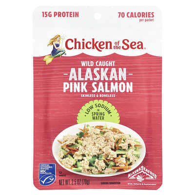 Дикий розовый лосось Аляски в родниковой воде, с низким содержанием натрия, 2.5 oz (70 g)
