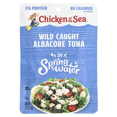 Wild Caught тунец Albacore, в родниковой воде, 2.5 oz (70 g)